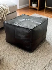 Leather Moroccan Pouffe Ottoman Black Footstool Aamazing New Unstuffed 20''