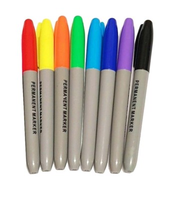 Colour Marker Pen Waterproof Permanent Tip Sharp Bullet Point Multi Assorted 8Pc