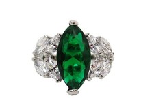 Green marquise stone ring with clear marquise stones on each side Statement ring