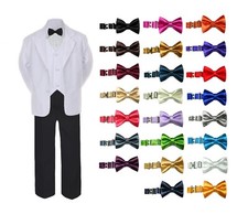 6pc Boy Formal Necktie Black  White Suit Set Satin Bowtie Toddler Baby 4T-20