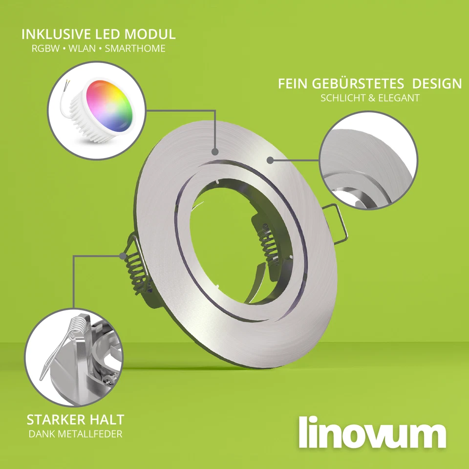 Decken Einbaustrahler rund Spot gebürstet Smart Modul LED Lampe RGB+CCT 230V - Bild 3 von 4
