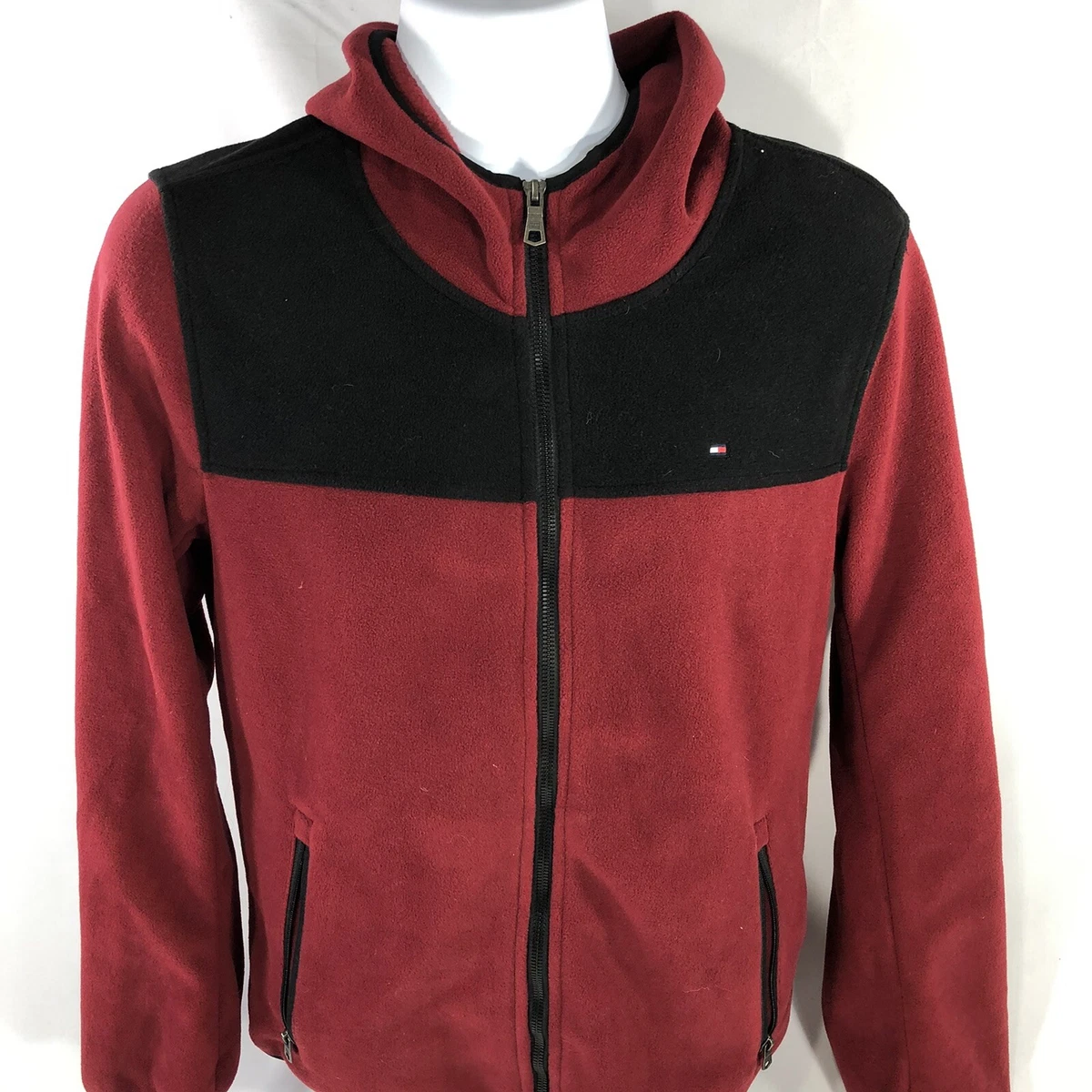 Tommy Hilfiger Mens Fleece Hoodie Sleeve Spellout Men Small Red Black Small Flag