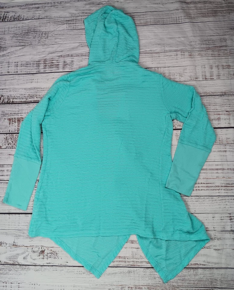 Cardigã Style & Co Sport Feminino Grande Azul Frente Aberta Bainha Assimétrica Moletom com Capuz  - Imagem 2 de 4