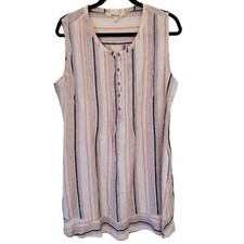 Briggs Large Linen Blend Vertical Stripe Sleeveless Pullover Dress