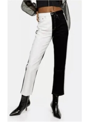 Straight Jeans Black And White Color Block Jeans Boohoo ME