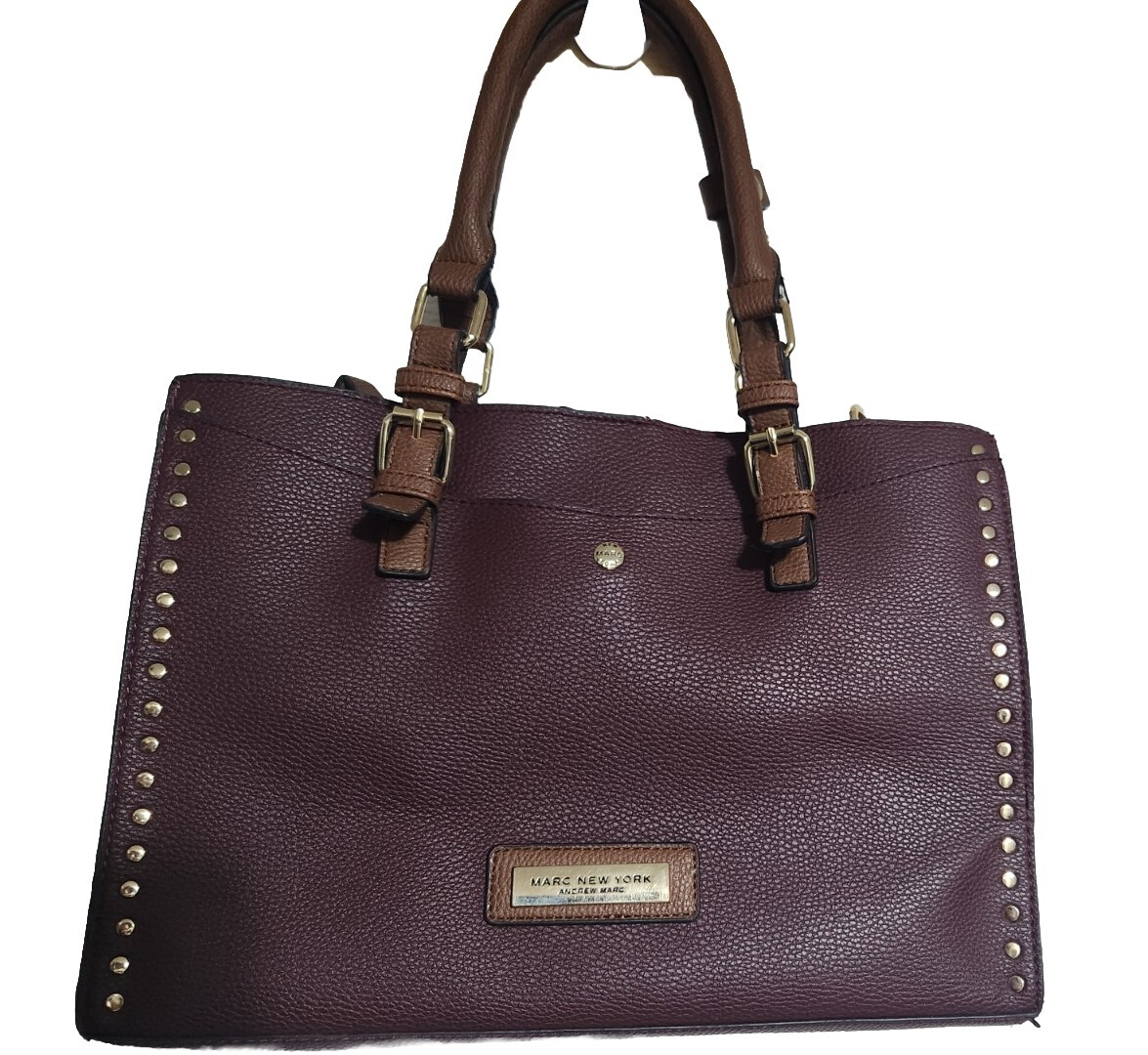 Marc New York (Andrew Marc) Brown Studded Handbag- Gold 