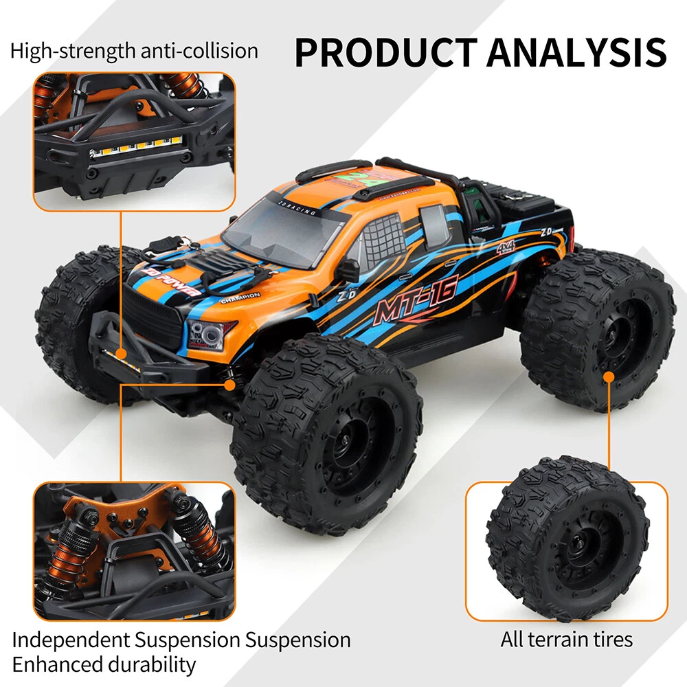 ZD Racing MT-16 4WD 2.4GHZ 4CH Brushless Motor 80Km/h 1/16 Off-Road RC Cars - Picture 7 of 25