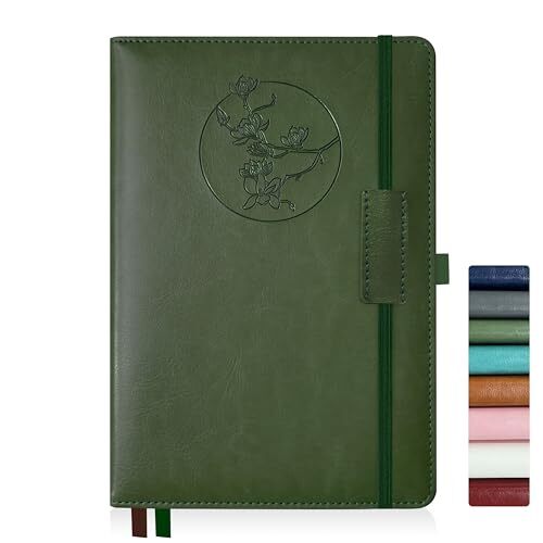 Notebook Journal for Women Men,256 Pages A5 Hardcover Leather Green Magnolia