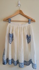 Vintage White  Blue Waist Apron Half Apron Heart Pockets Sheer Nylon Read O/S