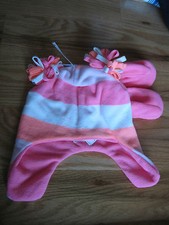 THE CHILDREN'S PLACE Hot Pink Orange Stripe Hat Mitten Girls Retail 14.95 L NEW
