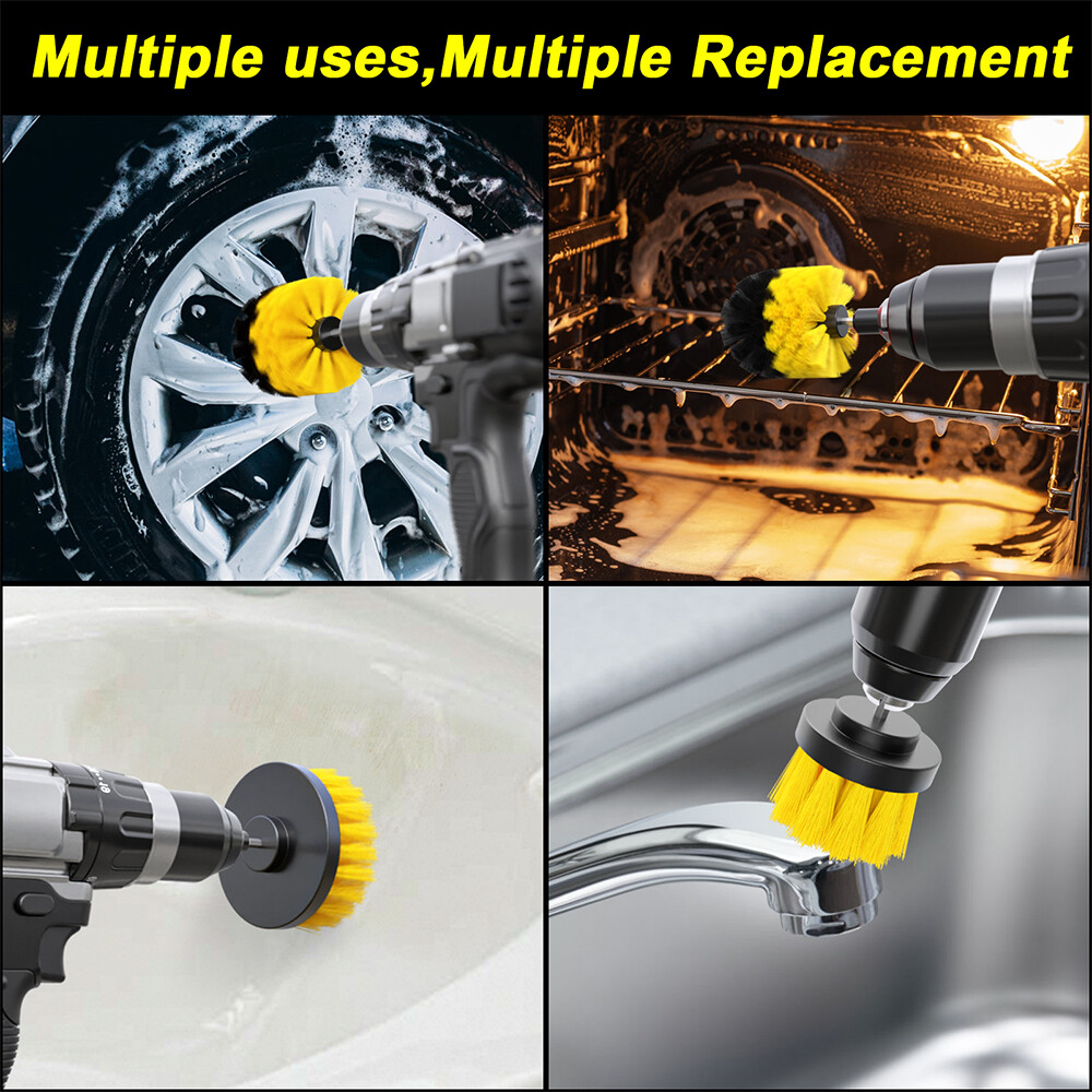 3Pcs DRILL ATTACHMENT CLEANING BRUSH SET POWER SCRUB HOME CAR TILE