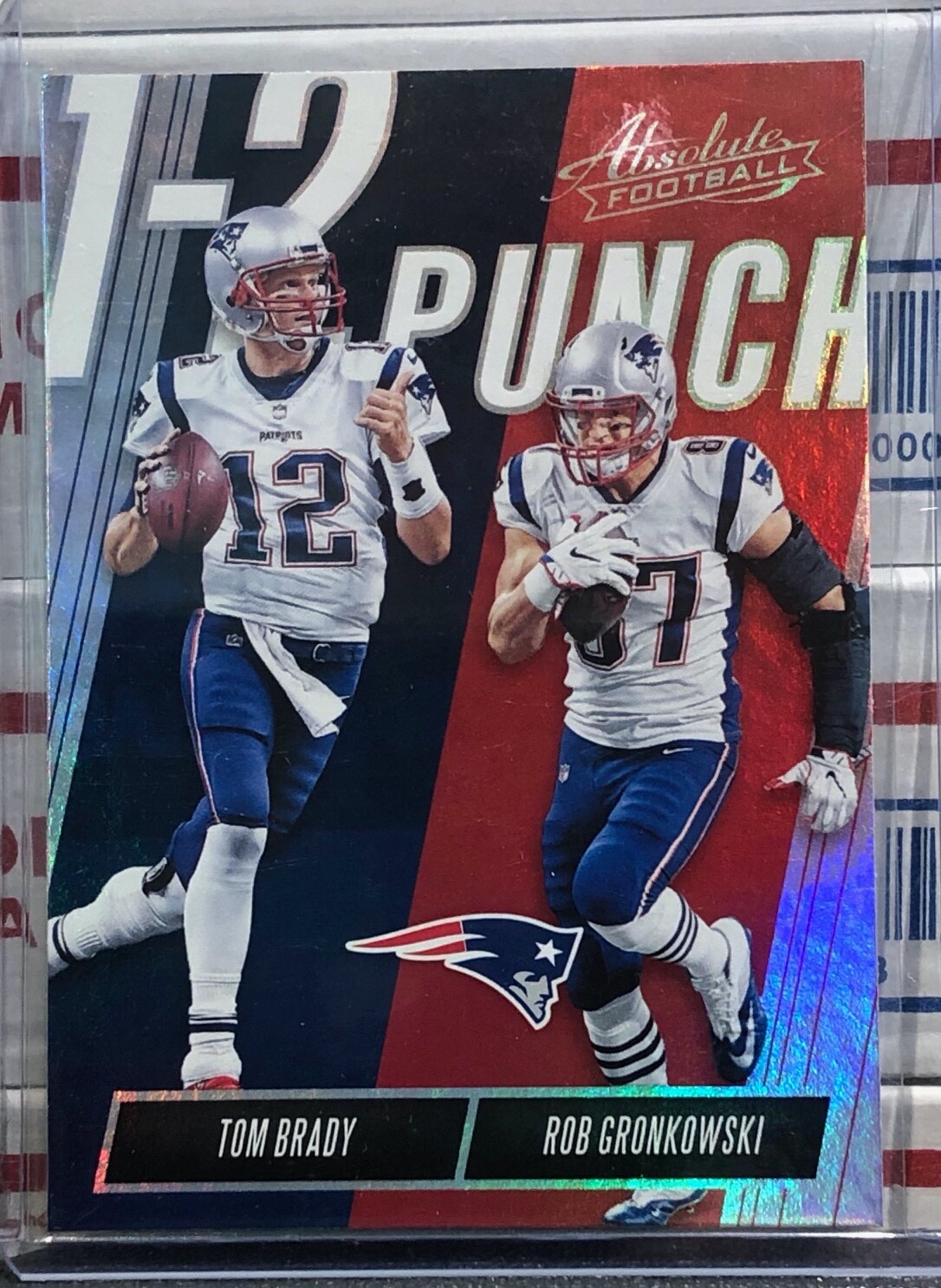 2018 PANINI ABSOLUTE #OTP-TR, TOM BRADY & ROB GRONKOWSKI, 1-2 PUNCH INSERT CARD