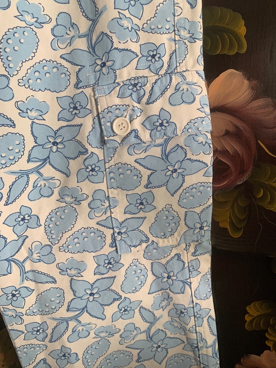 Oshkosh Women's 100% Cotton Casual Pants Floral Blue White