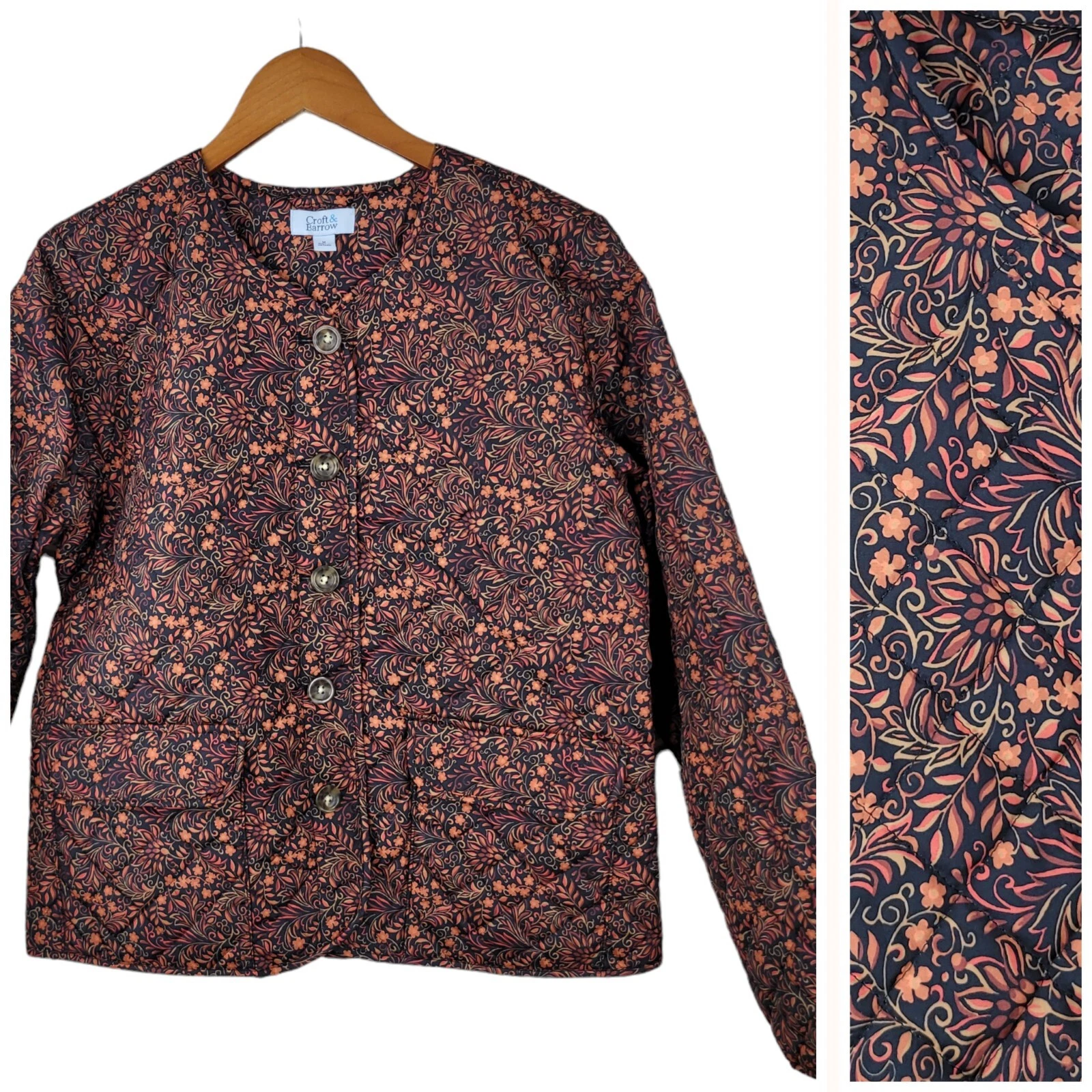 croft-barrow quilted mid-weight button up floral jacket