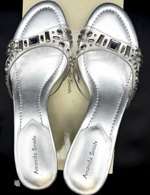 AMANDA SMITH AZTEC- Silver Lucite Jeweled Sandal w/Kitten Heel Size 7.5 NIB