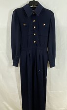 St. John Women's Navy Santana Knit Jumpsuit Belted Gold Button Vintage Sz 2