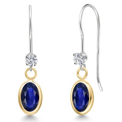 14K Two Tone Gold Sapphire and Lab Grown Diamond Dangle Earrings for Women |