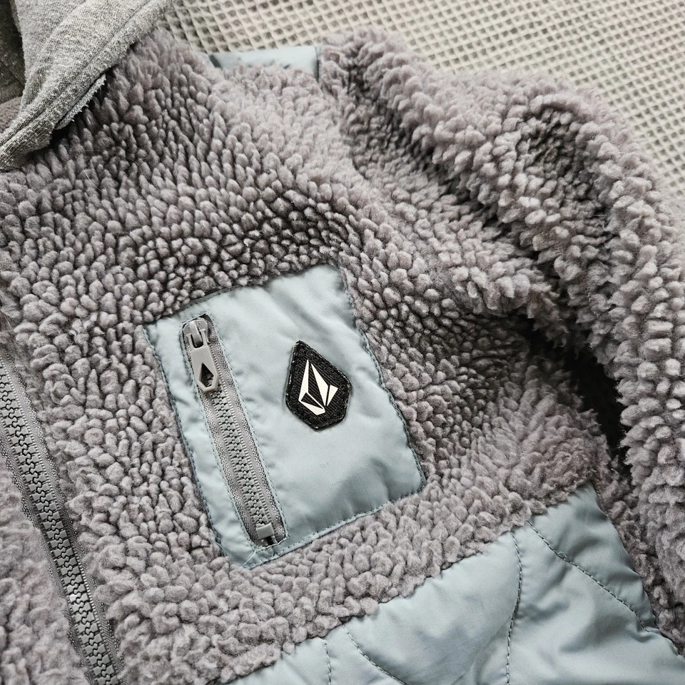 Casaco Volcom 4T masculino cinza azul com capuz com zíper primavera outono ursinho de pelúcia - Imagem 3 de 4