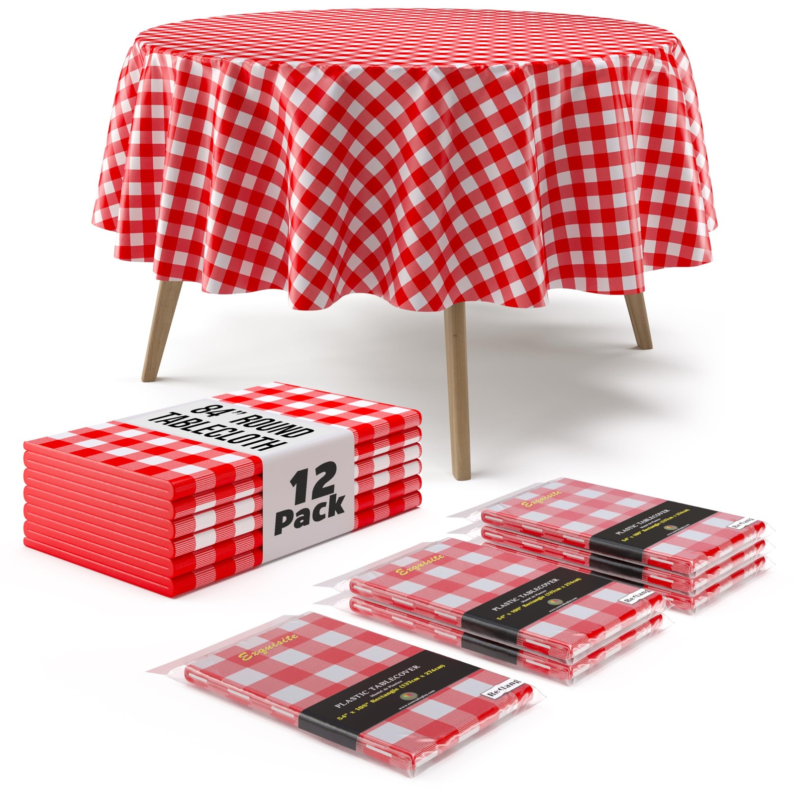 - 12 Pack Premium Round Tablecloth - Red & White Ch
