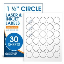 1.5" Printable Round Labels for Laser and Inkjet Printers Circle, White