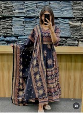 Indian Women Anarkali Kurti Pant Dupatta Set Designer Bollywood Ethnic Kurta Set
