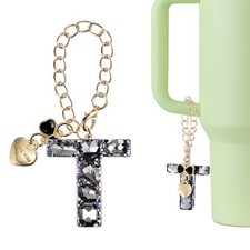 Letter Charm for Stanley Tumbler Cup, Bow Heart Initial t Letter Charm, Black
