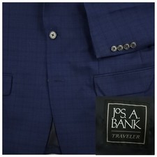 Jos A Bank Blazer Sports Coat Mens 42L Traveler Slim Fit Wool Birdseye Plaid
