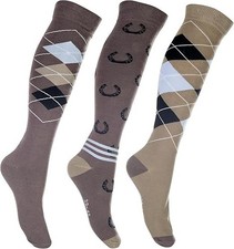 HKM Cardiff Riding Socks Brown/Beige - pack of 3 - Size 35-38
