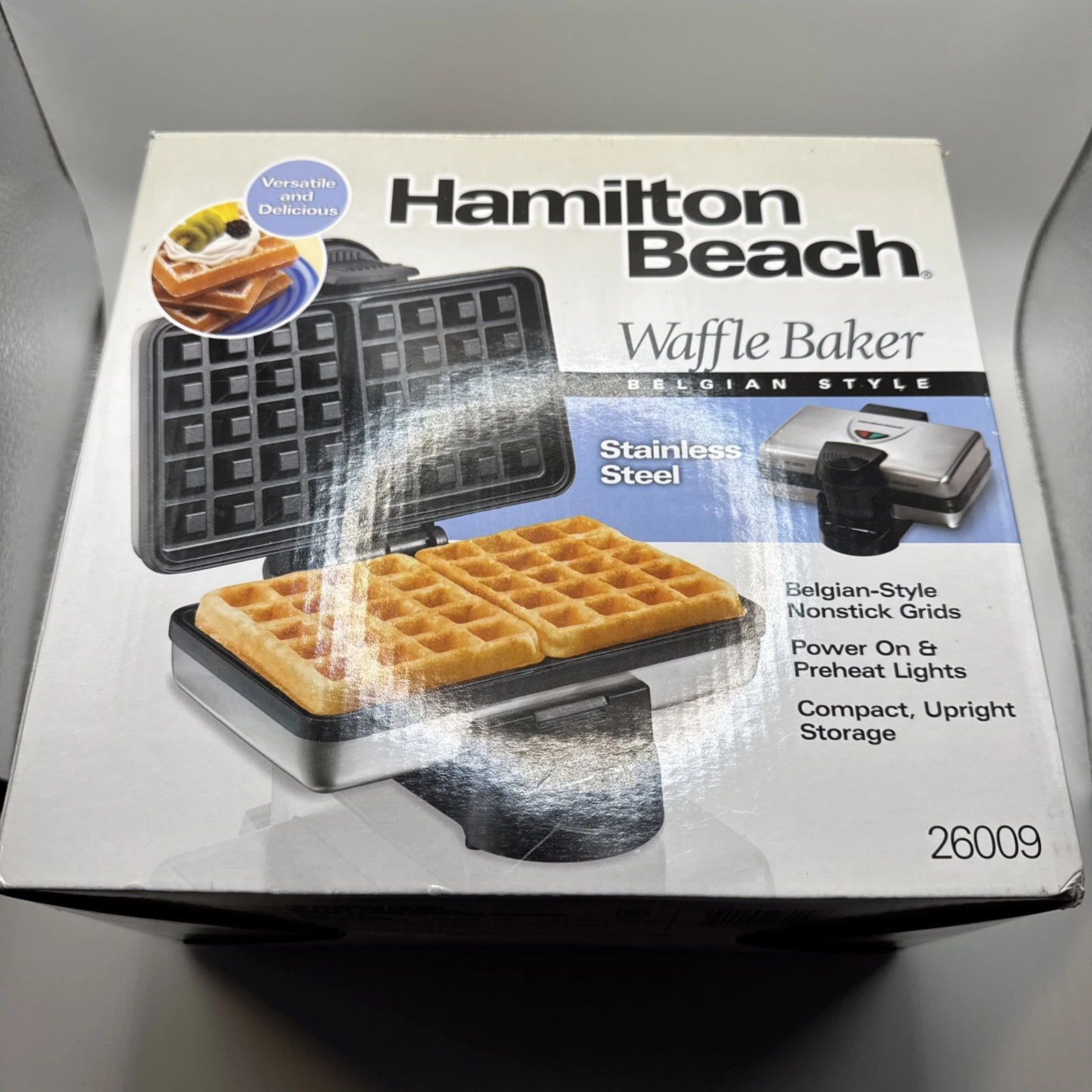 Hamilton Beach Waffle Baker Model 26009 Belgian Style Stainless Steel - TESTED