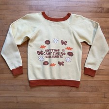 Vintage 60s 70s GIRL SCOUTS Camp Time 1960s 1970s Rare Sweatshirt Light Yellow