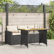 Garden Dining Set Black PE Rattan 3-Seater Removable Covers