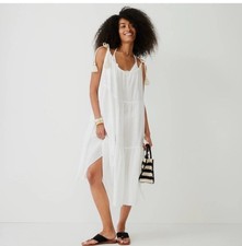 J. Crew Tiered Rope-Tie Sundress, White Travel Beach Dress Sz S - M ~NWT