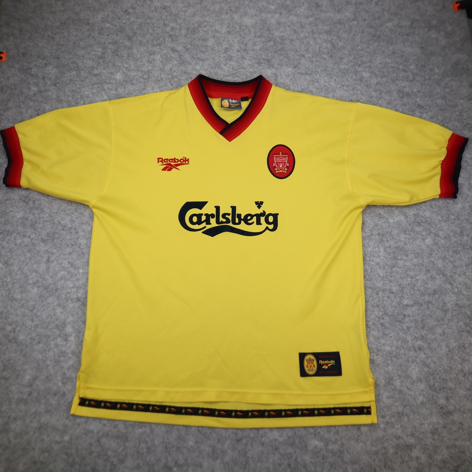 Vintage Liverpool Shirt Large Yellow Away Kit 1997 1999 Reebok Soccer Jersey