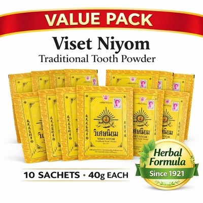 Viset Niyom Thai Tooth Powder Herbal Toothpaste 40g x10 Plaque & Stain Cleaner