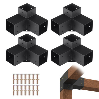 VEVOR 4''x4'' Pergola Bracket Kit inner 3.6x3.6 3-Way Woodworks DIY Post 4 pcs