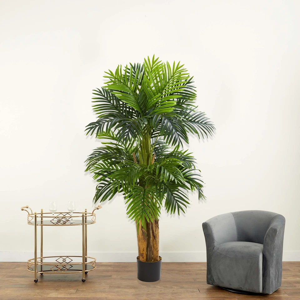 Palmera artificial triple Areca casi natural de 60" en verde/negro Foto 3 de 3
