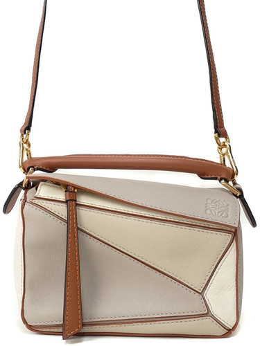 Loewe Puzzle Mini Leather Gray / Brown Shoulder Bag Women's #TB4483