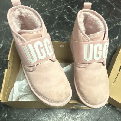 UGG Classic Mini Strap Pink Suede Shearling Lined Logo Strap Bootie 8