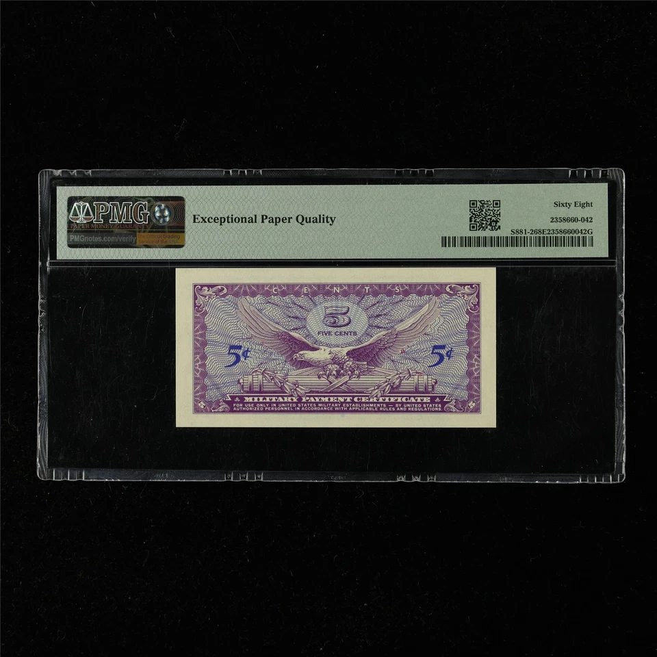 Military Payment Certificate 5 Cents - Second Printing PMG 68 EPQ UNC Top Pop - Image 2 of 4