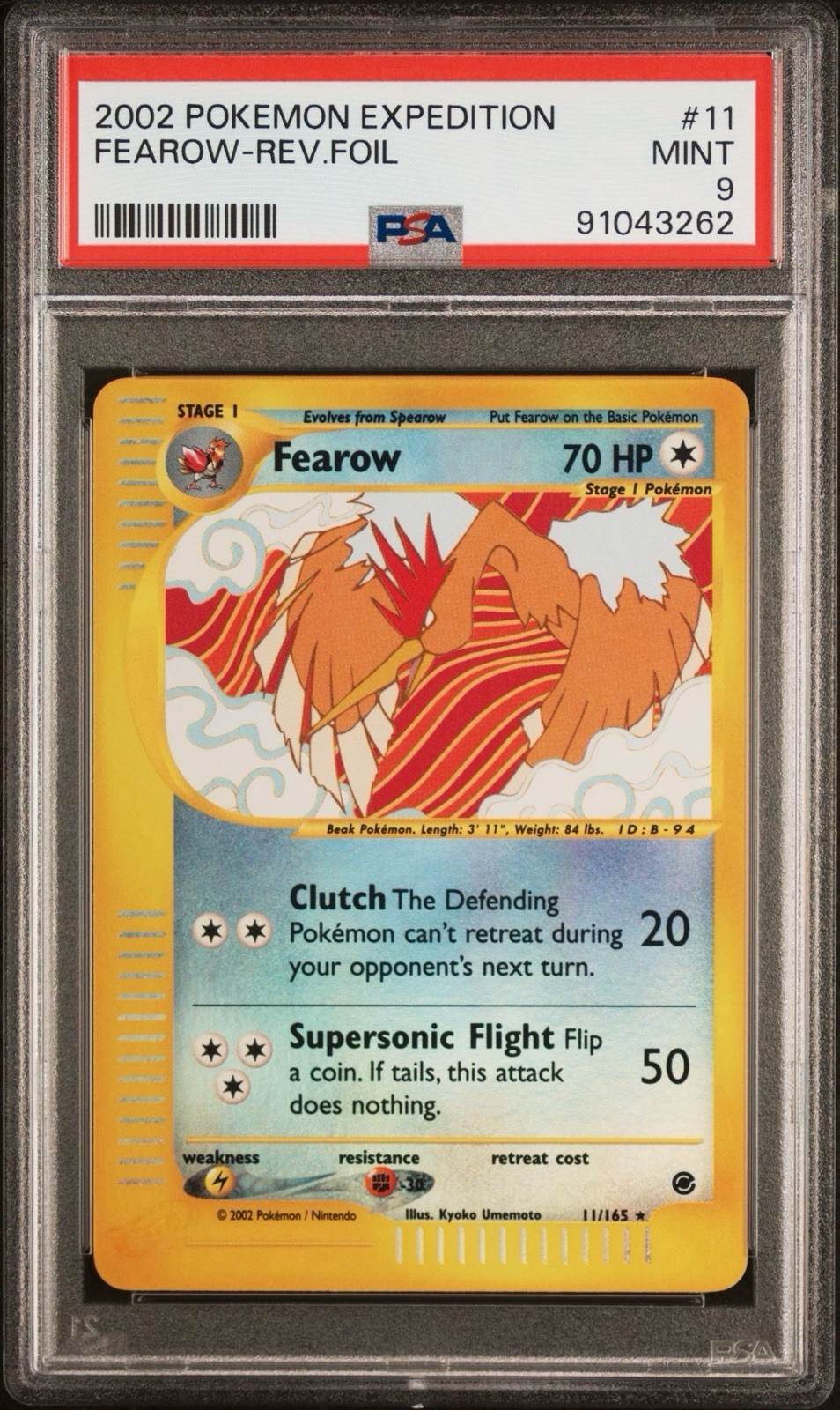 Pokémon TCG Fearow Expedition Base Set Reverse Holo Rare Card 11/165 PSA 9
