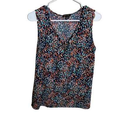 By Design Tank Top Women's Medium V-Neck Ruffle Printed Sleeveless Artsy