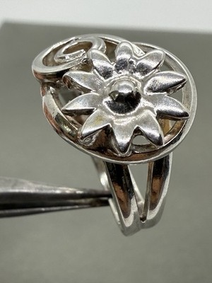 Sterling Silber 950 Sonnenblume Damen Ring Handarbeit mit Spirale Größe 7,5