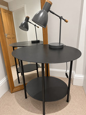 MADE Metal Grey Bedside Table with Lamp