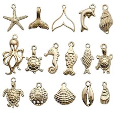Liyujuping 16Pcs Beach Charms, Chic Gold Charms for Jewelry Small,