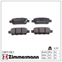 Zimmermann BremsbelÄGe Bremsbelagsatz Hinten FüR Nissan Juke Qashqai 1 X-TRAIL 1