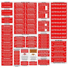 62 Pack Premium Solar PV System Labels - UV Resistant, Safety Warning Red