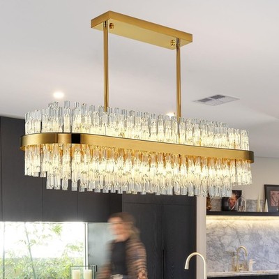 Siljoy Modern Crystal Chandelier 20 Lights Gold Rectangle 2 Tiers Raindrop 40 in