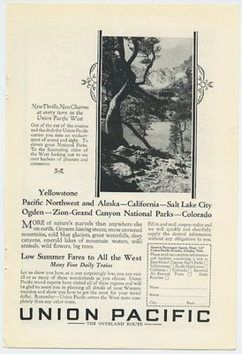 Union Pacific RR überraschend niedrige Sommertarife nach ganz Westen 1927 Vintage Anzeige 