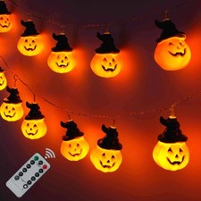 Remote Control Halloween Pumpkin String Lights - 30LED 16.4Ft with Witch Hat ...