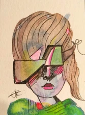 ACEO  Original  Painting Surreal Abstract Portrait Face  Expression Jess Russell